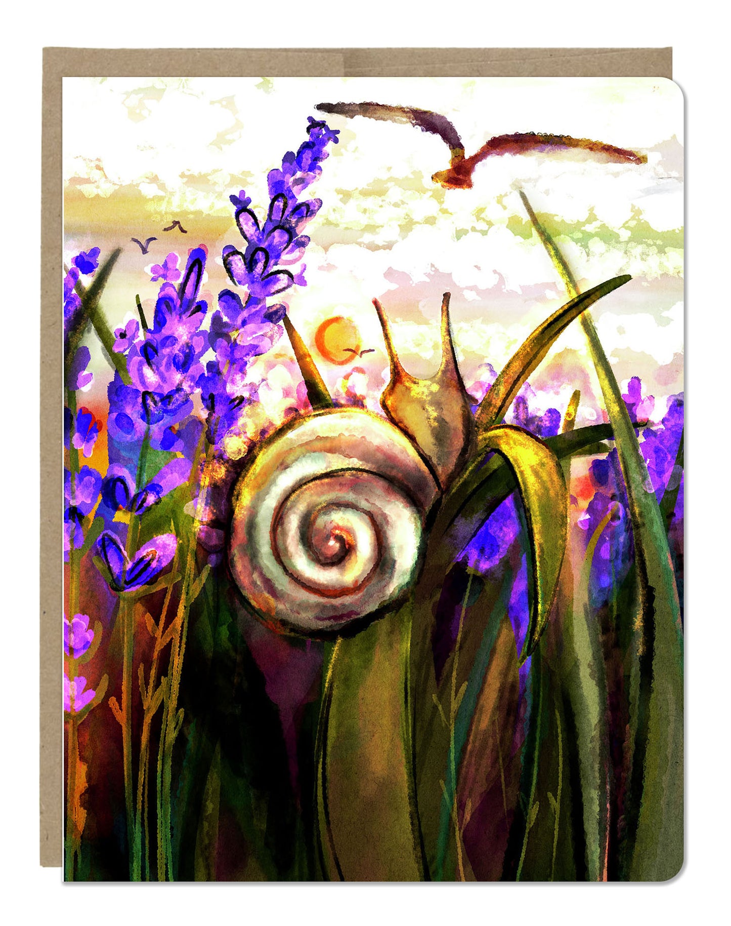 Snail And Lavender Greeting Card