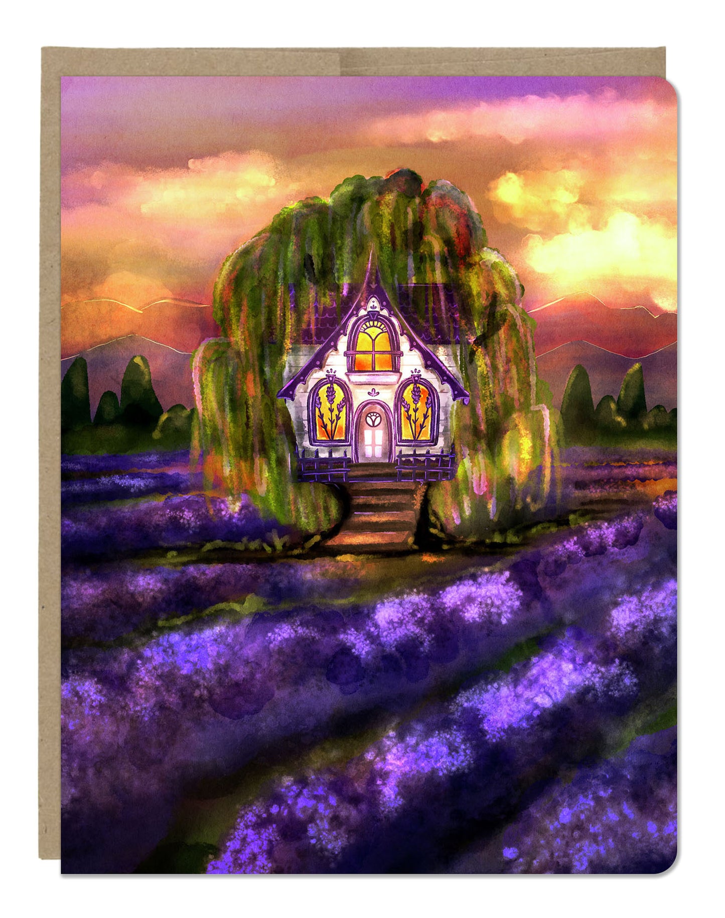 Lavender Field Tree House Greeting Card